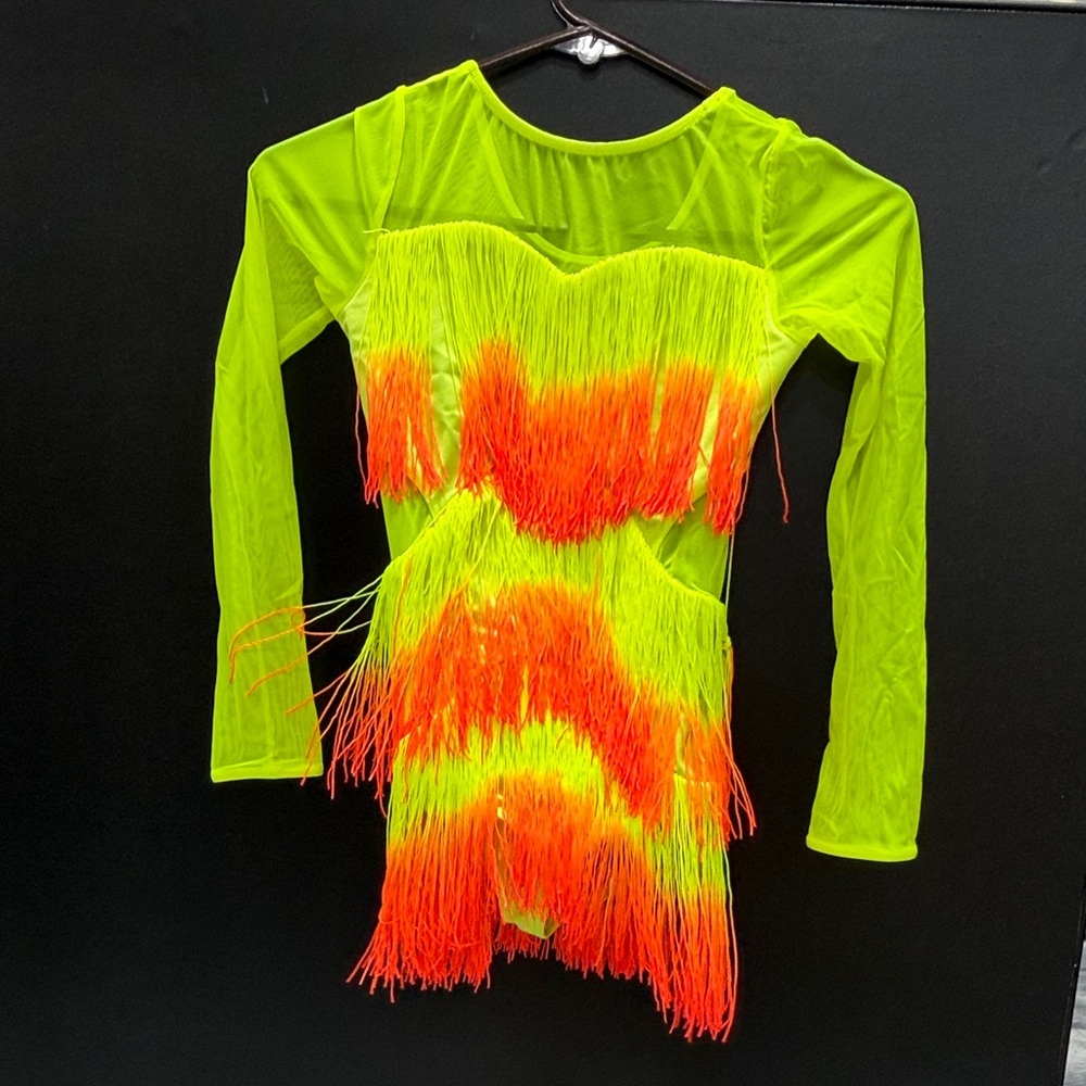 Neon Fringe Long Sleeve dance costume